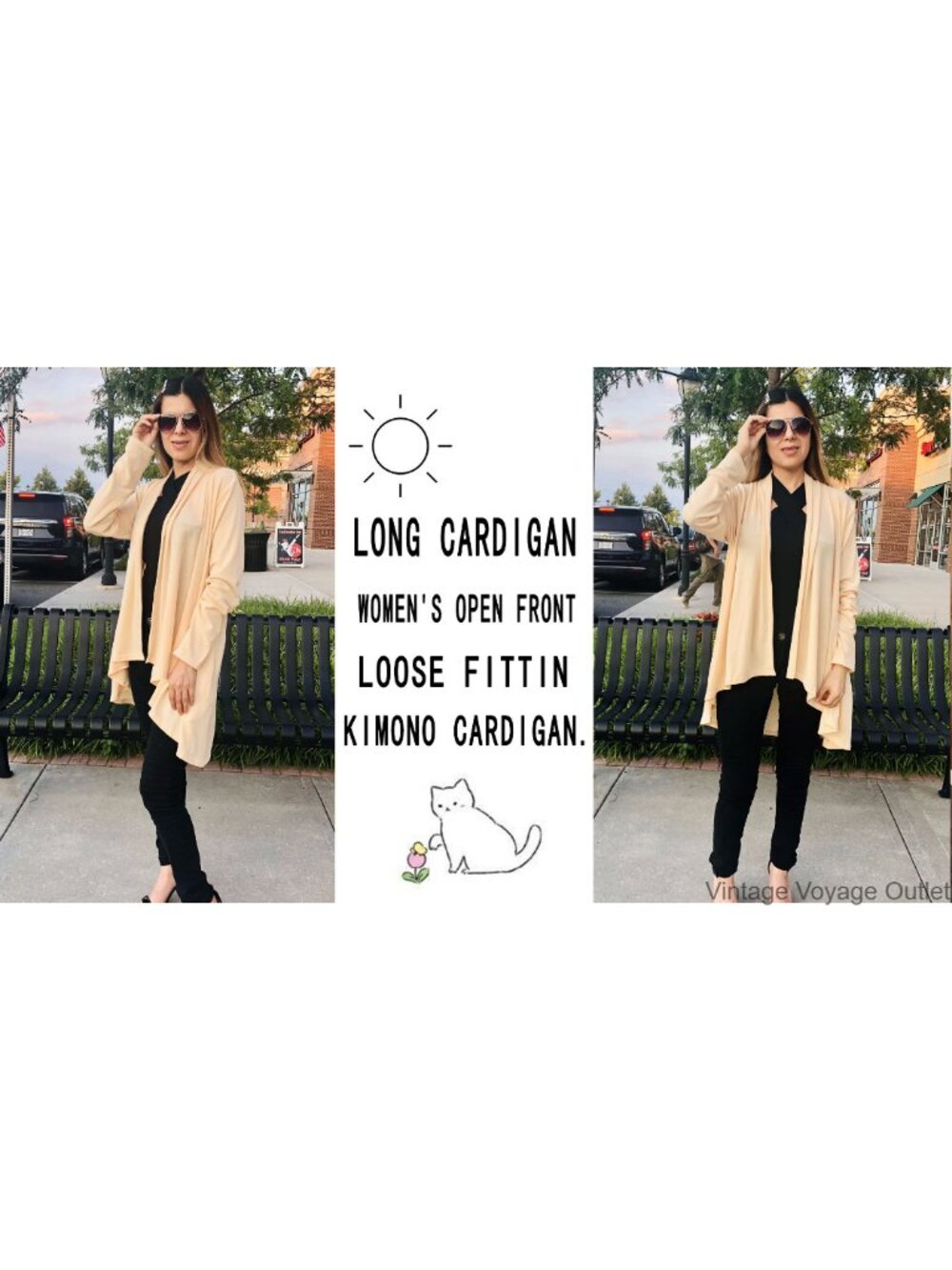 Open Front Long Cardigan Draped Buffalo Plaid Kimono Knit Sweater - Picture 5 of 6